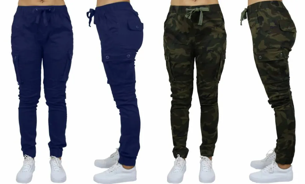 Galaxy By Harvic Loose Fit Cotton Stretch Twill Women's Cargo Joggers 2 Pack