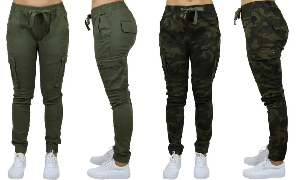 Galaxy By Harvic Loose Fit Cotton Stretch Twill Women's Cargo Joggers 2 Pack