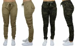Galaxy By Harvic Loose Fit Cotton Stretch Twill Women's Cargo Joggers 2 Pack