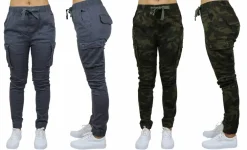 Galaxy By Harvic Loose Fit Cotton Stretch Twill Women's Cargo Joggers 2 Pack
