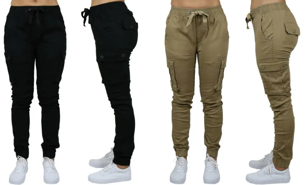 Galaxy By Harvic Loose Fit Cotton Stretch Twill Women's Cargo Joggers 2 Pack