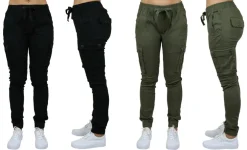 Galaxy By Harvic Loose Fit Cotton Stretch Twill Women's Cargo Joggers 2 Pack
