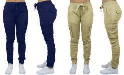 Galaxy By Harvic Loose Fit Cotton Stretch Twill Women's Cargo Joggers 2 Pack