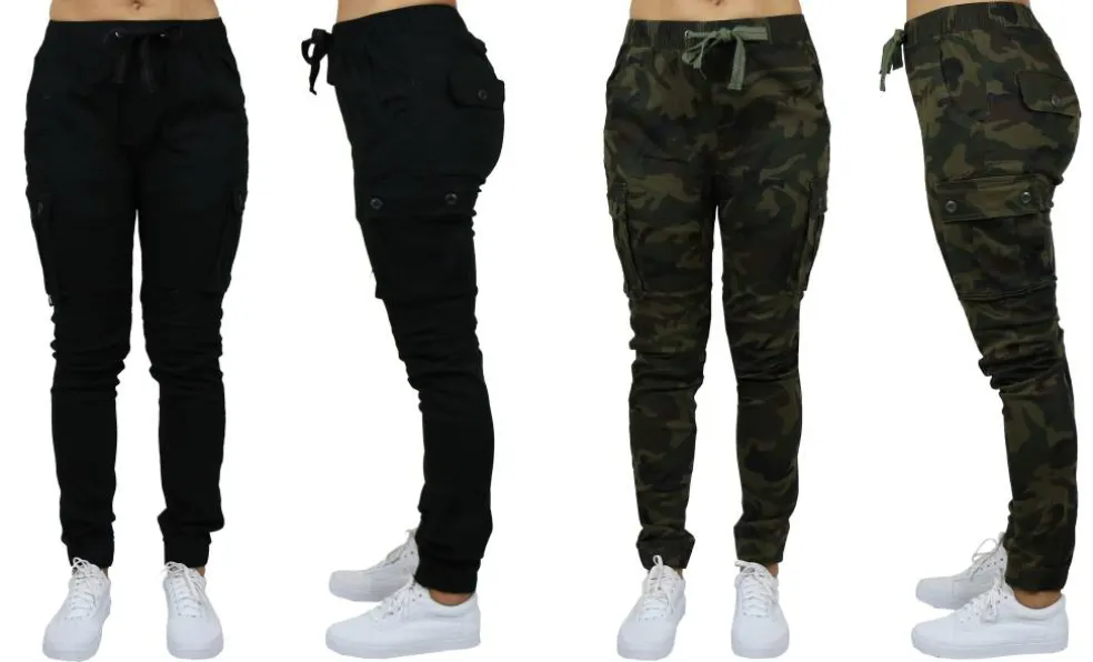 Galaxy By Harvic Loose Fit Cotton Stretch Twill Women's Cargo Joggers 2 Pack