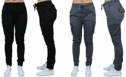Galaxy By Harvic Loose Fit Cotton Stretch Twill Women's Cargo Joggers 2 Pack