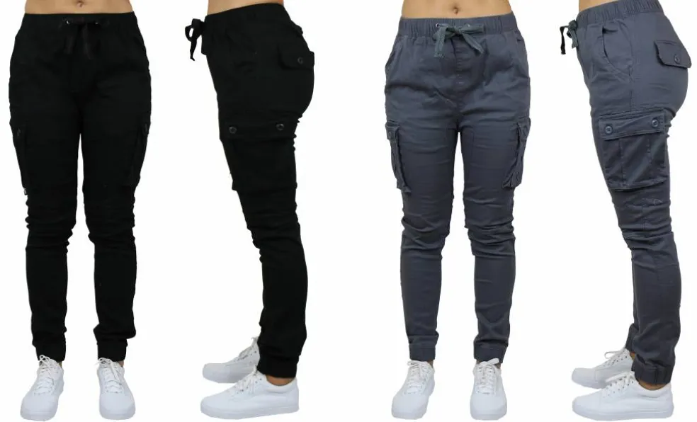 Galaxy By Harvic Loose Fit Cotton Stretch Twill Women's Cargo Joggers 2 Pack