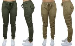 Galaxy By Harvic Loose Fit Cotton Stretch Twill Women's Cargo Joggers 2 Pack