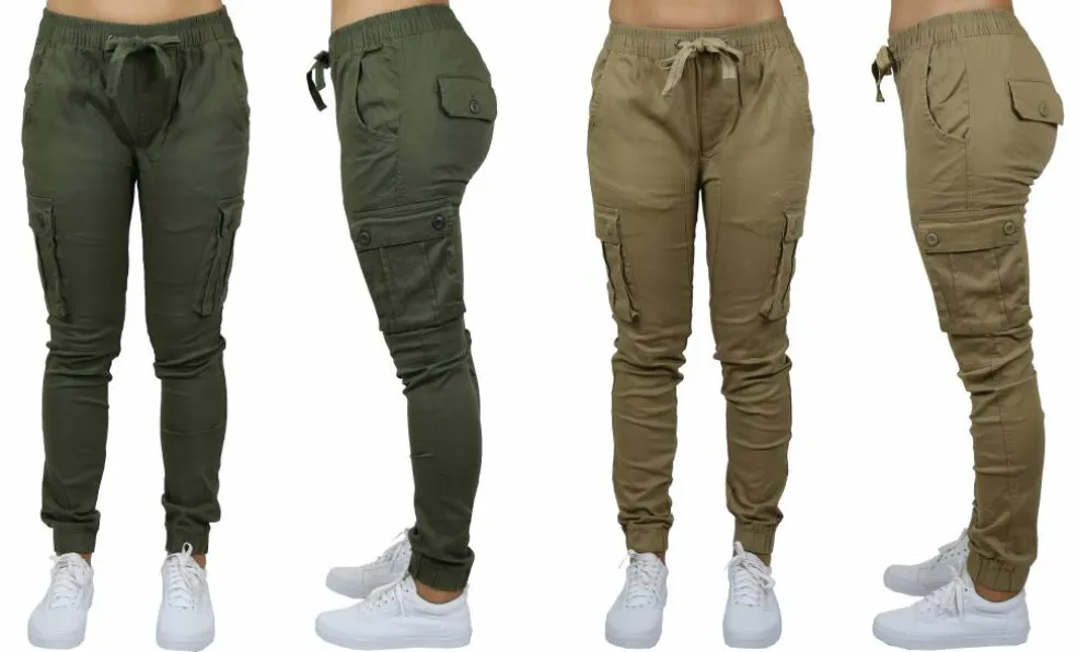 Galaxy By Harvic Loose Fit Cotton Stretch Twill Women's Cargo Joggers 2 Pack
