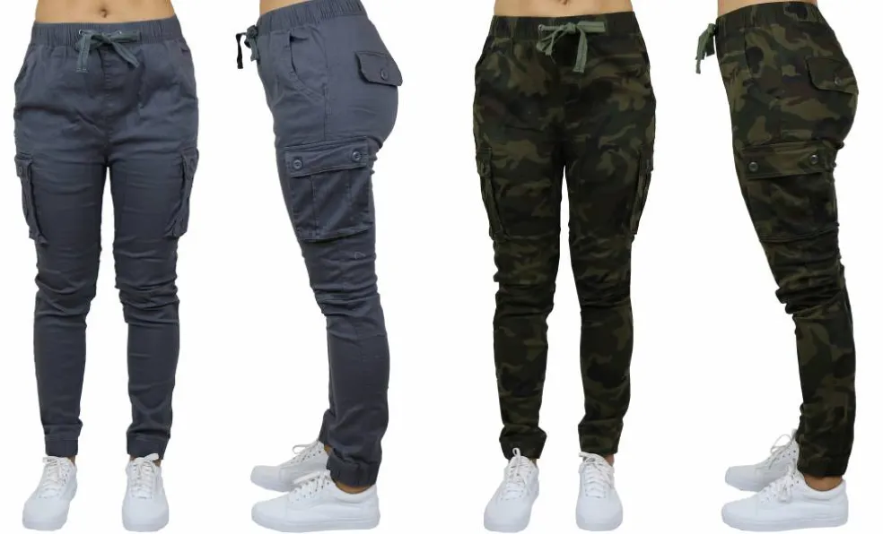 Galaxy By Harvic Loose Fit Cotton Stretch Twill Women's Cargo Joggers 2 Pack