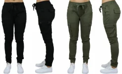 Galaxy By Harvic Loose Fit Cotton Stretch Twill Women's Cargo Joggers 2 Pack