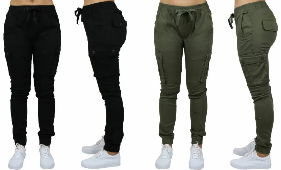 Galaxy By Harvic Loose Fit Cotton Stretch Twill Women's Cargo Joggers 2 Pack