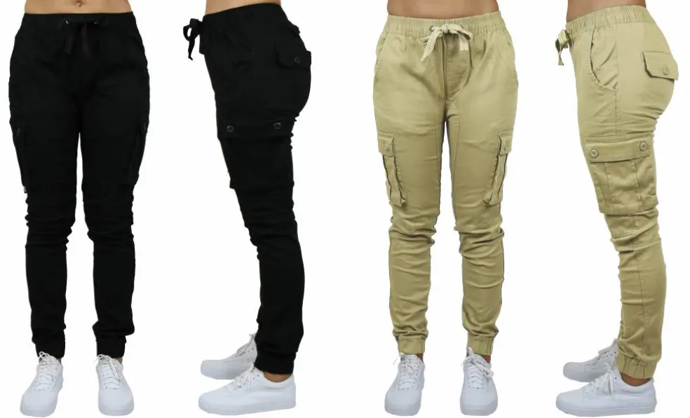 Galaxy By Harvic Loose Fit Cotton Stretch Twill Women's Cargo Joggers 2 Pack