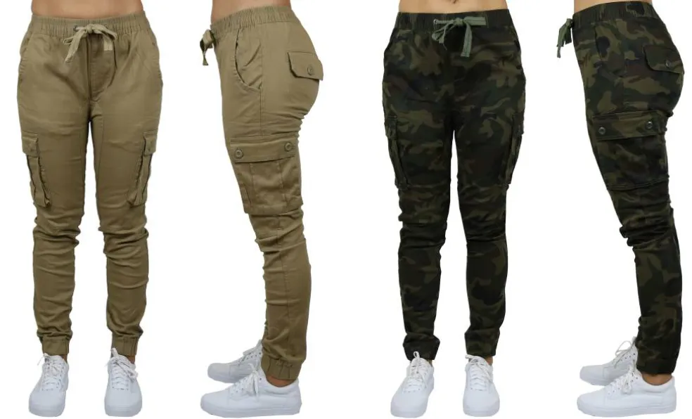 Galaxy By Harvic Loose Fit Cotton Stretch Twill Women's Cargo Joggers 2 Pack