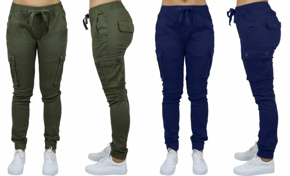 Galaxy By Harvic Loose Fit Cotton Stretch Twill Women's Cargo Joggers 2 Pack