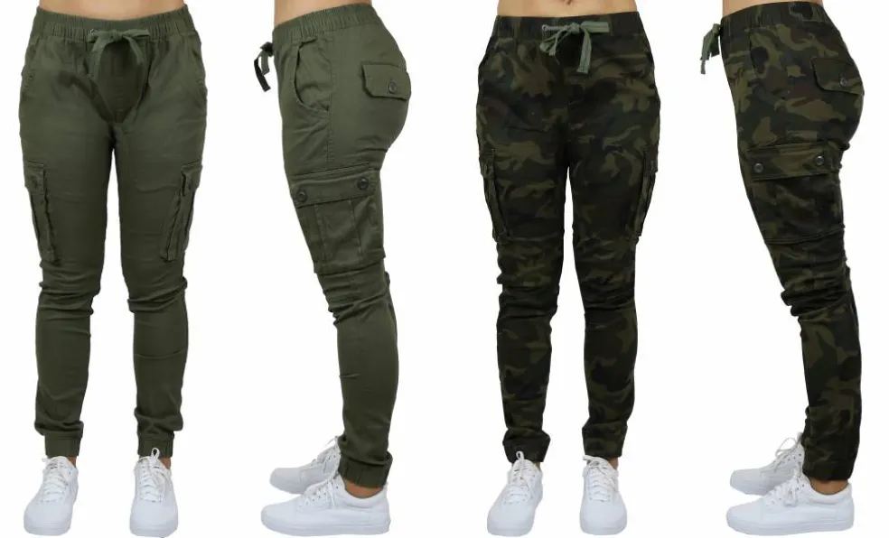 Galaxy By Harvic Loose Fit Cotton Stretch Twill Women's Cargo Joggers 2 Pack