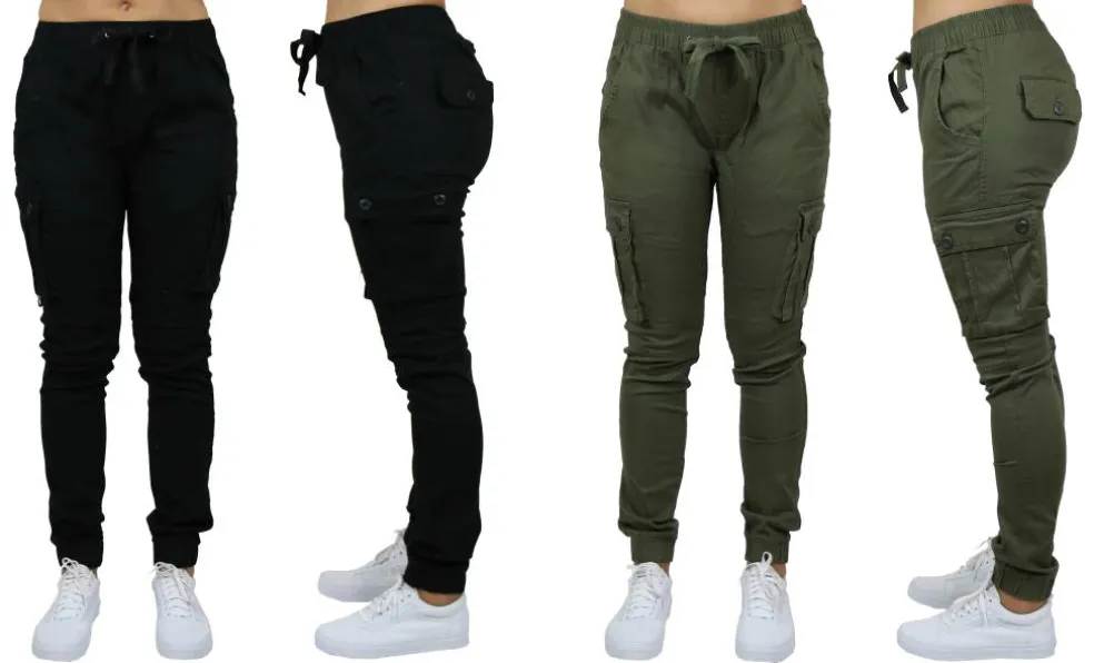 Galaxy By Harvic Loose Fit Cotton Stretch Twill Women's Cargo Joggers 2 Pack