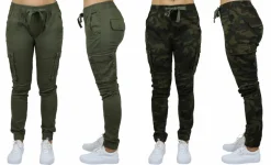 Galaxy By Harvic Loose Fit Cotton Stretch Twill Women's Cargo Joggers 2 Pack