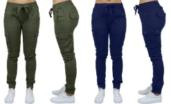 Galaxy By Harvic Loose Fit Cotton Stretch Twill Women's Cargo Joggers 2 Pack