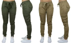 Galaxy By Harvic Loose Fit Cotton Stretch Twill Women's Cargo Joggers 2 Pack