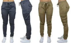 Galaxy By Harvic Loose Fit Cotton Stretch Twill Women's Cargo Joggers 2 Pack