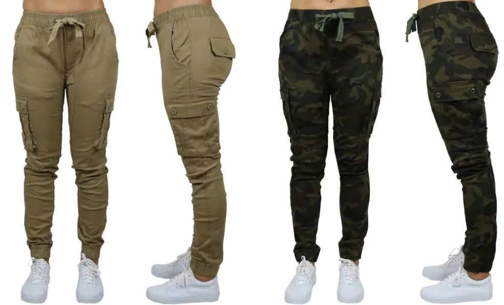 Galaxy By Harvic Loose Fit Cotton Stretch Twill Women's Cargo Joggers 2 Pack