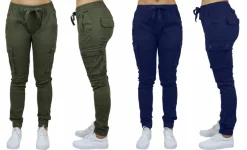 Galaxy By Harvic Loose Fit Cotton Stretch Twill Women's Cargo Joggers 2 Pack