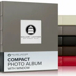 Gallery Leather Compact with Window Album 4x6-3 Ring Binder Photo Album with Window, 60 Pages for 120 Photos, Fillable, Handcrafted - 9.25 x 8 "