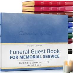 Gallery Leather Guest Book Funeral, Celebration of Life, Memorial, 192 Lined Pages, Bonded Leather, Hardcover