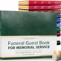 Gallery Leather Guest Book Funeral, Celebration of Life, Memorial, 192 Lined Pages, Bonded Leather, Hardcover