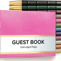 Gallery Leather Guest Book Special Events, add Photos, 192 Lined Pages, Bonded Leather, Hardcover, Gold-Gilded, Guestbook
