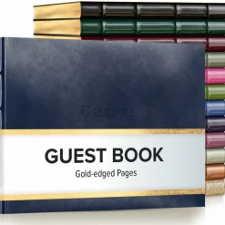 Gallery Leather Guest Book Special Events, add Photos, 192 Lined Pages, Bonded Leather, Hardcover, Gold-Gilded, Guestbook
