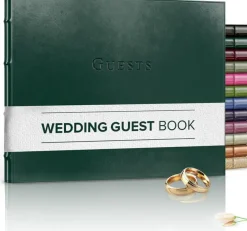 Gallery Leather Guest Book Wedding, Party, Special Events, add Polaroid Photos, 192 Lined Pages, Bonded Leather, Hardcover 7" x 9"