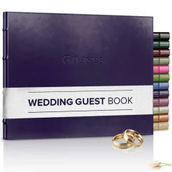 Gallery Leather Guest Book Wedding, Party, Special Events, add Polaroid Photos, 192 Lined Pages, Bonded Leather, Hardcover 7" x 9"