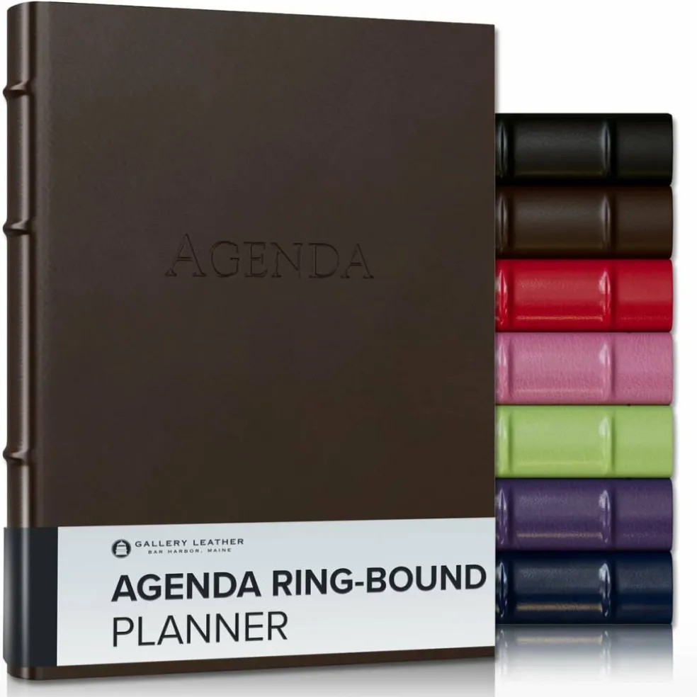 Gallery Leather 3-Ring Bound Weekly Monthly Planner 2026, Elegantly 3-Ring Bound Calendar Planner and Notebook with Gold-Gilded Page Edges, 12 Months - 9 x 7 "