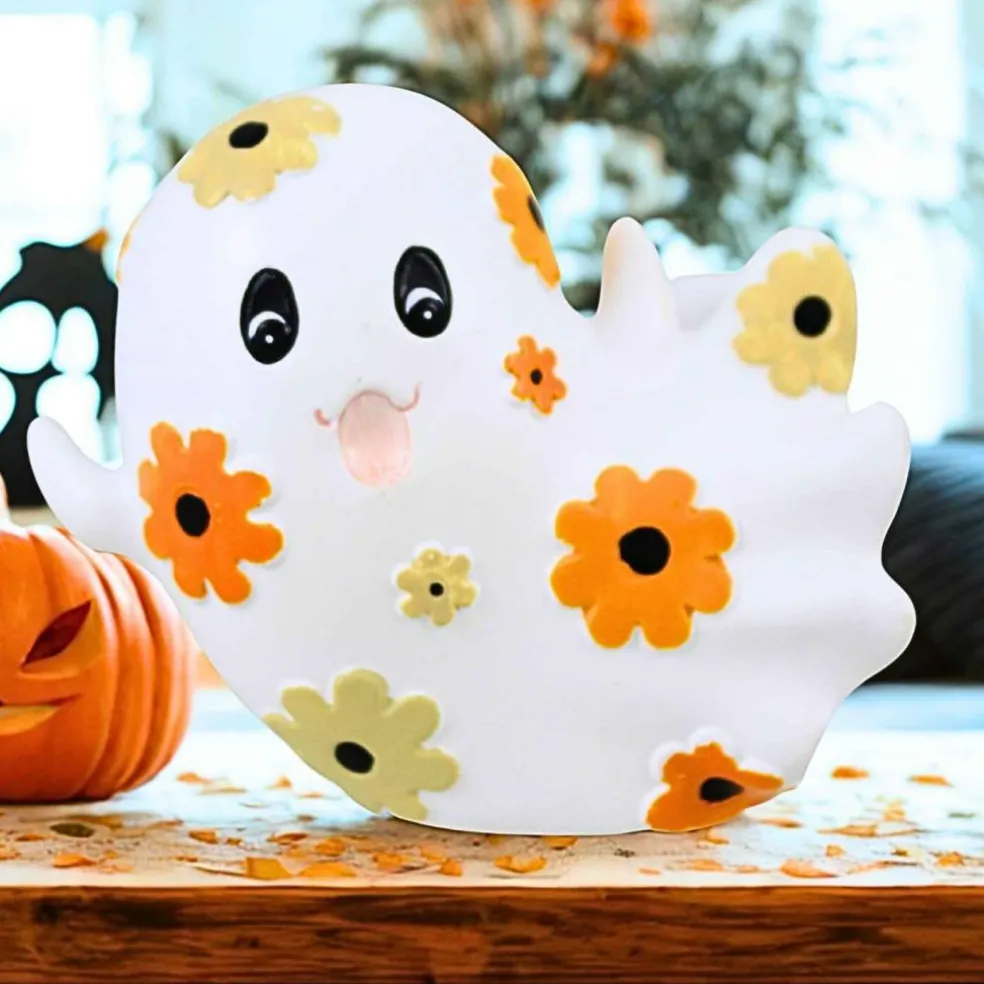 Ganz 4.0 Inch Pattern Ghost Halloween Figurine , Lightweight Halloween Decor Floating Smiling Ghost