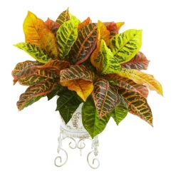 Garden Croton Artificial Plant in White Planter (Real Touch)