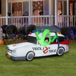 7' Gemmy Airblown Ghostbuster's Ecto-1 Mobile w/ Slimer Yard Decoration 552108