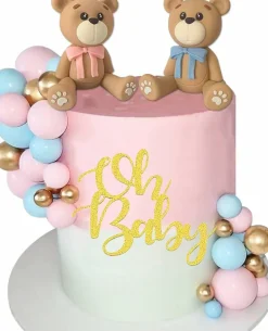 Gender Reveal Bear Cake Toppers Bear Balls Cake Decorations for Boy Girl Baby Shower Gender Reveal Birthday Party Decorations (Gender Reveal)