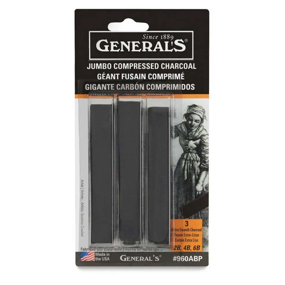General’s Jumbo Compressed Charcoal - Assorted, Set of 3