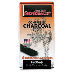 General’s Jumbo Compressed Charcoal - 6B, Box of 6 Sticks