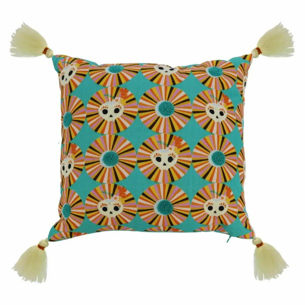 16" Geometric Floral Skull Pillow with Tassels by Ashland®