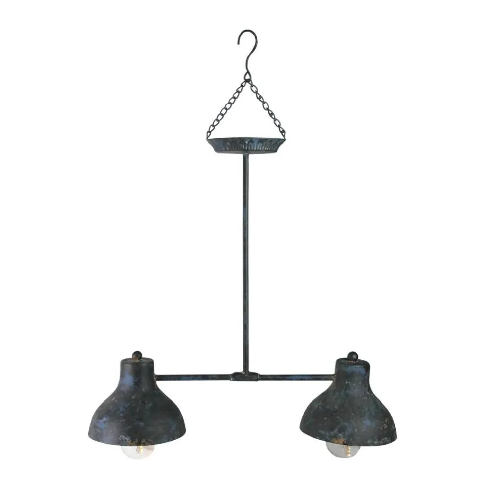 Gerson 19.75" Blue and Black Distressed Decorative Lighted Hanging Lantern