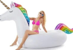 Giant Inflatable Unicorn Pool Float Floatie Ride On with Fast Valves Large Rideable Blow Up Summer Beach Swimming Pool Party Lounge Raft Decorations Toys for Kids Adults