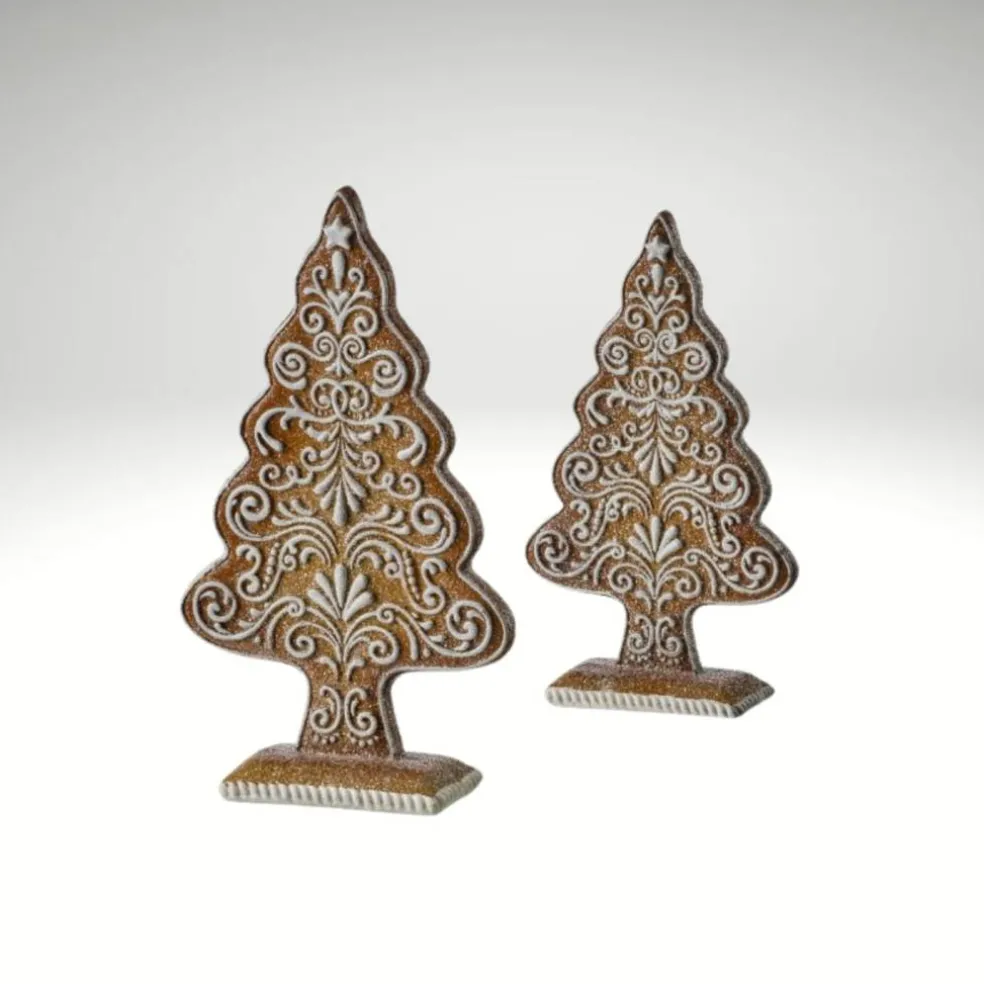 Gingerbread Tree Set of 2 – Resin Christmas Kitchen & Mantel Decor-MTX75523