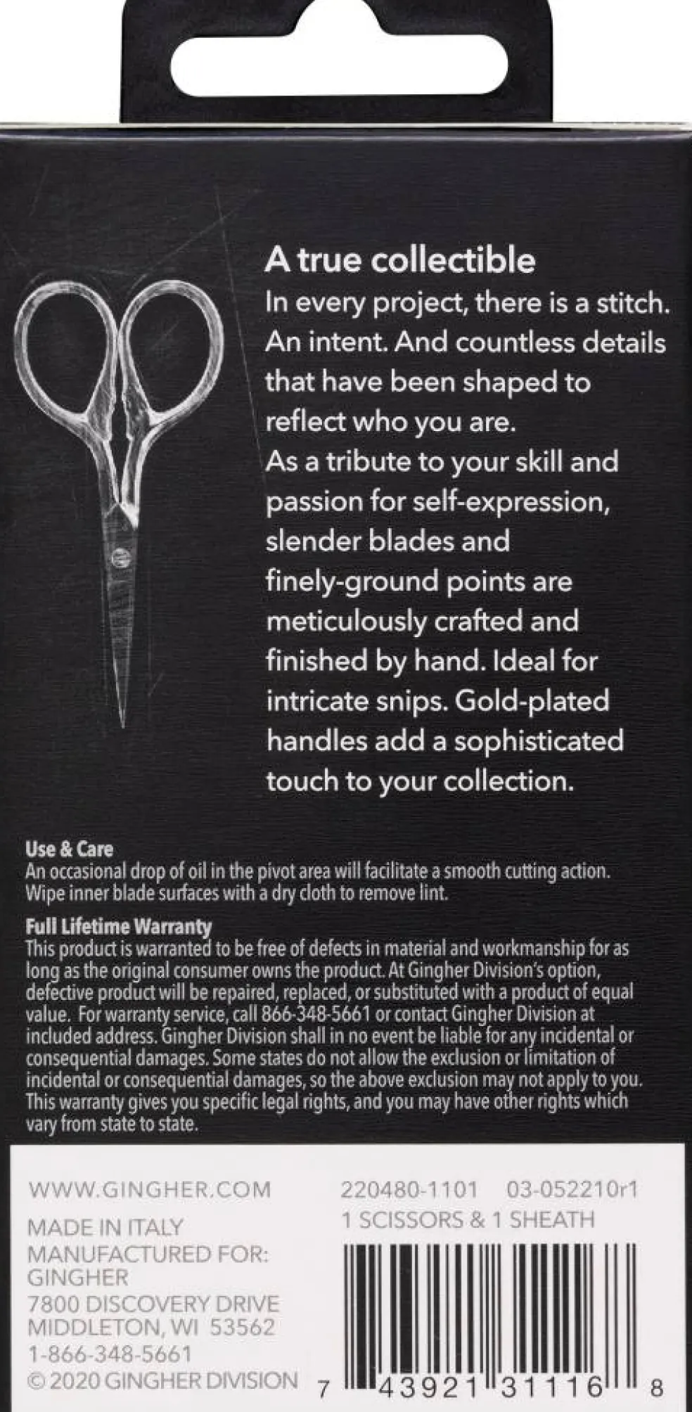 Gingher 3.5 Inch Goldhandle Lions Tail Embroidery Scissors