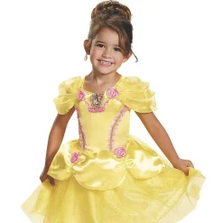 Girl's Belle Costume Yellow Dress with Pink Rosettes and Gold Lace