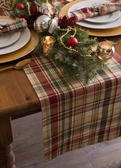 Give Thanks Plaid Fall Table Decor, Autumn & Thanksgiving Tabletop Linens, 14x72 Table Runner