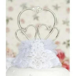 Glass Hearts Vintage Applique Cake Topper (White)