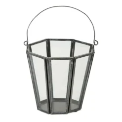 4.75" Glass & Iron Octagon Candle Holder Set