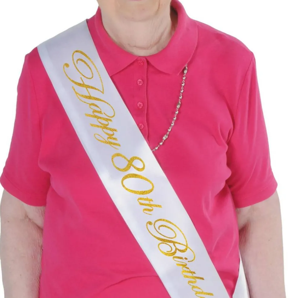 Glittered Happy 80th Birthday Satin Sash